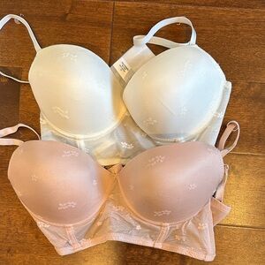 Set of Two Lace Bras in Cream and Pink